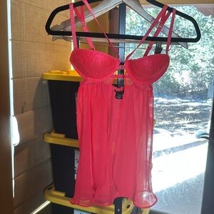 Victoria’s Secret Red Sheer Lace Push Up Babydoll Size 34B